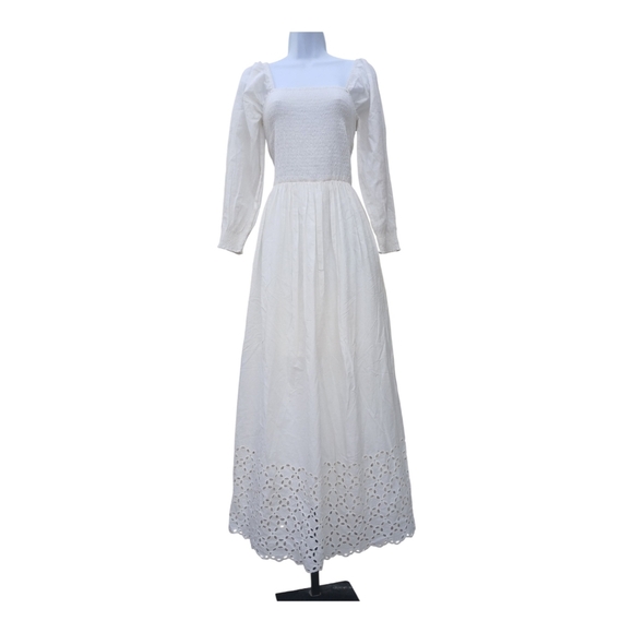 DD77 White Prairie Peasant Western Flowy Long Sleeve Boho Maxi Dress Small NWT - Picture 3 of 4